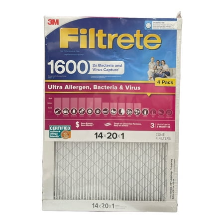 Filtrete Air Filter MPR 1600 MERV 12 Healthy Living Ultra-Allergen 3-Month Pleated 1-Inch Air Filters (Pack of 4) - Bellso